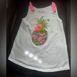 Isaac Mizrahi Girl’s White Floral Embellished Pineapple Tank Top Super Cute!
